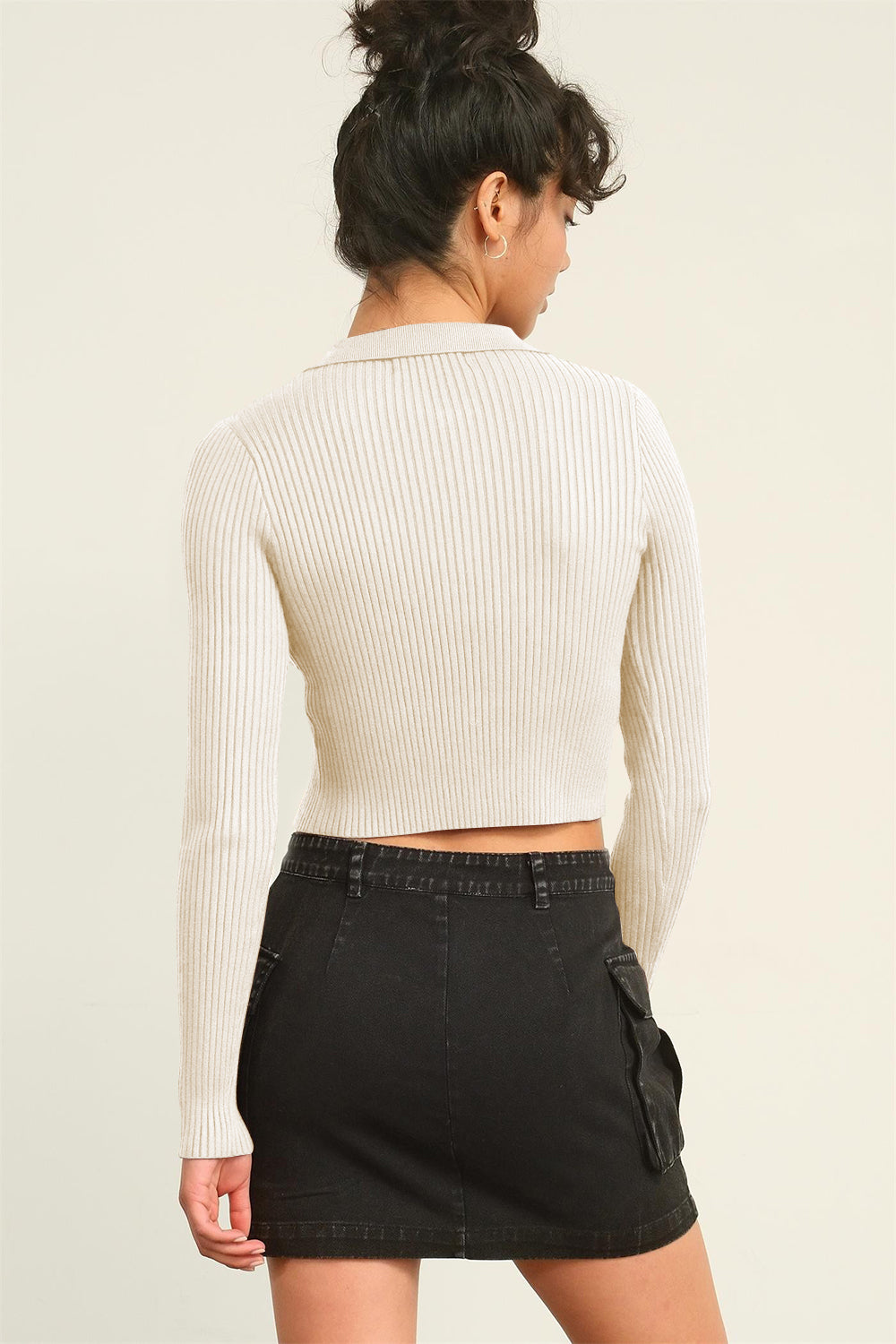 Ribbed Double Zip Cropped Cardigan