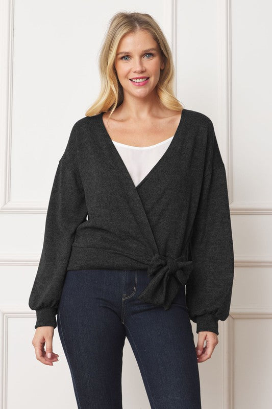 Drop Shoulder Wrap Top With Side Tie