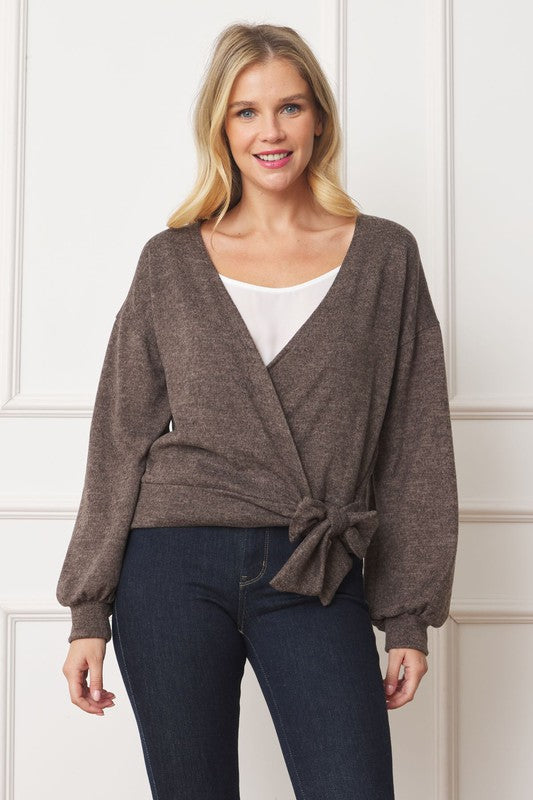 Drop Shoulder Wrap Top With Side Tie