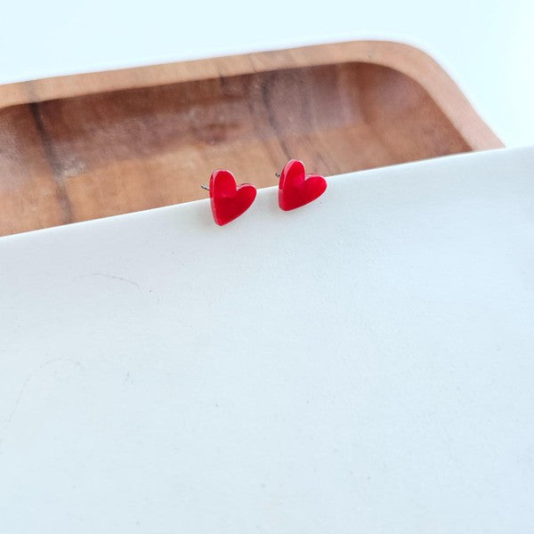 Hand Drawn Heart Studs - Red