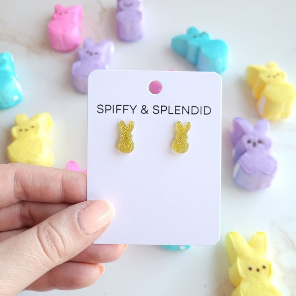 Glitter Bunny Studs - Yellow