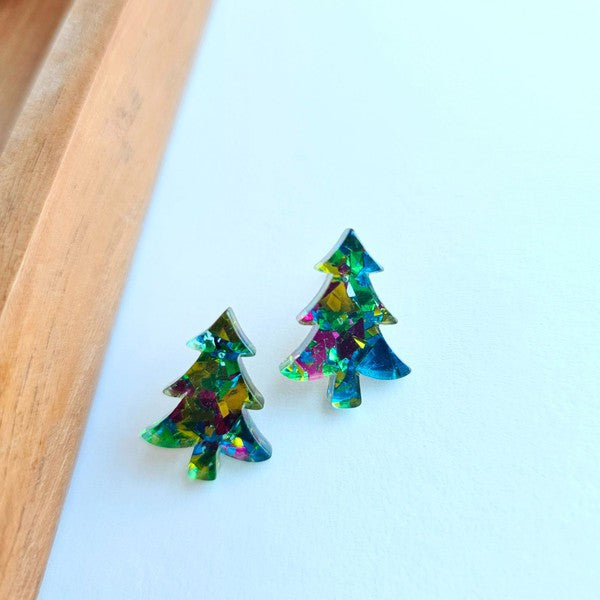 Christmas Tree Studs - Green Sparkle