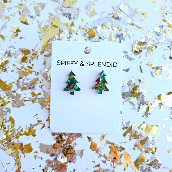 Christmas Tree Studs - Green Sparkle