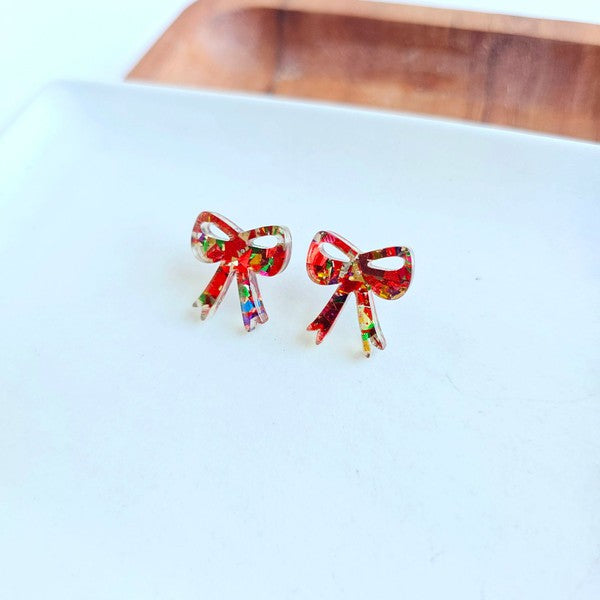 Bow Studs - Red Sparkle