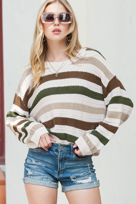 Hollowed Light Weight Drop Shoulder Knit Sweater