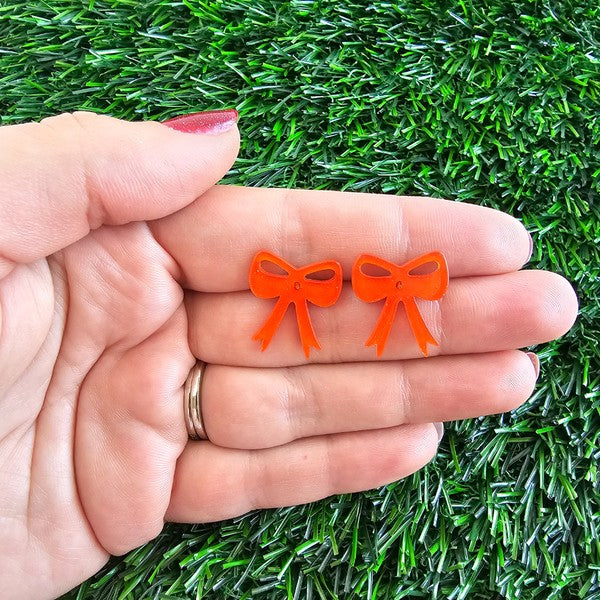 Bow Studs - Orange Glitter