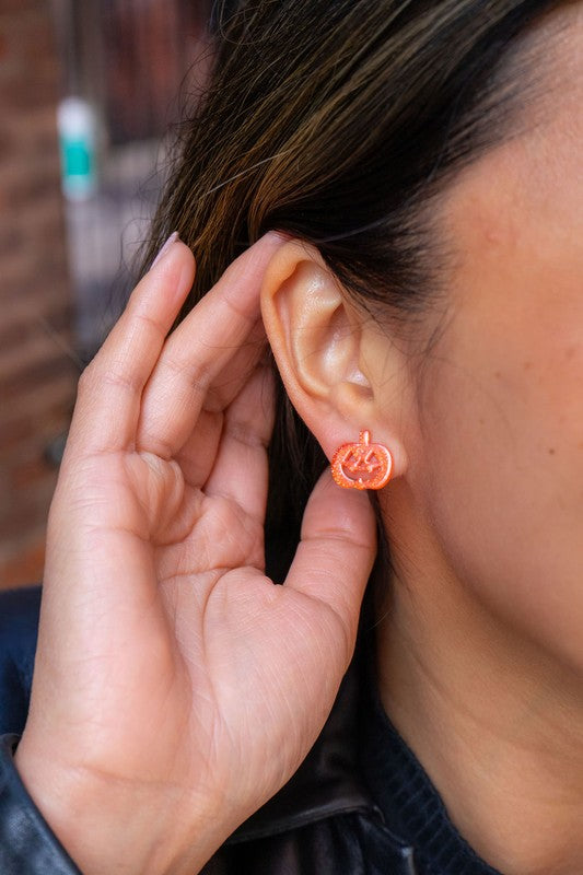 Jack O Lantern Pumpkin Studs - Orange Glitter