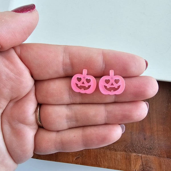 Jack O Lantern Pumpkin Studs - Pink Glitter