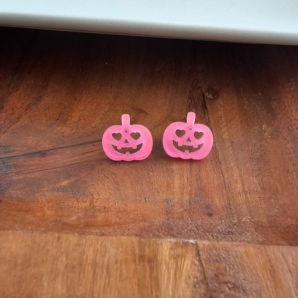 Jack O Lantern Pumpkin Studs - Pink Glitter