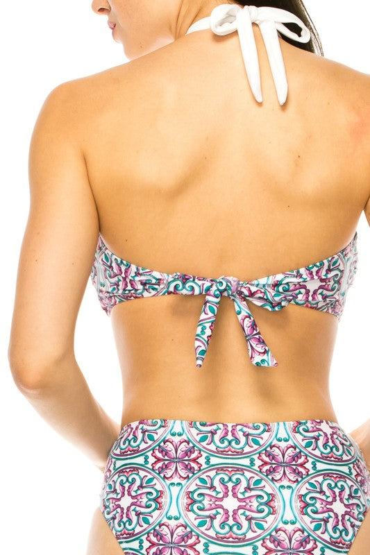 Two Piece Floral Criss Cross Halter Bikini Set