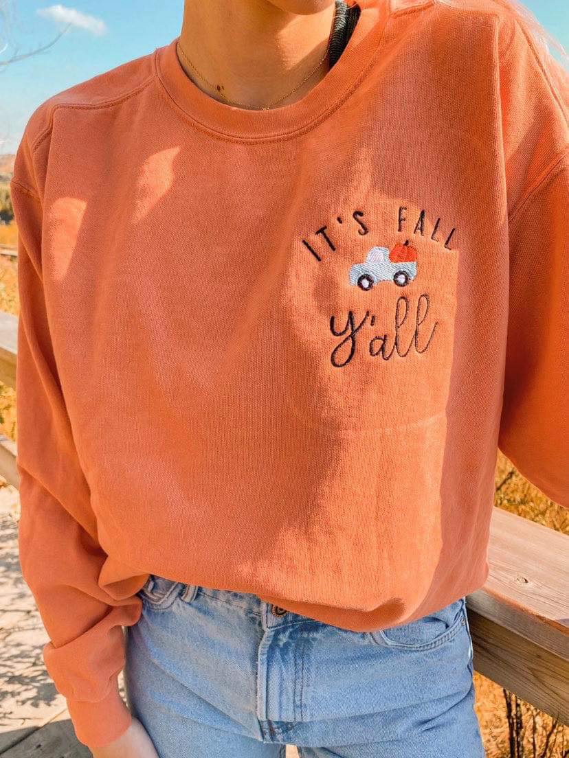 It&#39;s Fall Y&#39;all Embroidered Sweatshirt in Two Colors