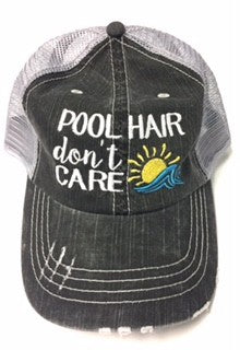 Pool Hair Don&#39;t Care Embroidered Trucker Hat