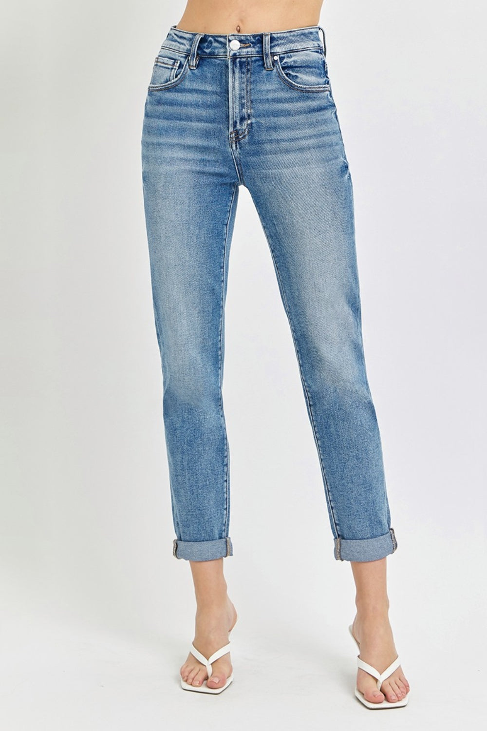 Full Size High Rise Cropped Roll Up Jeans