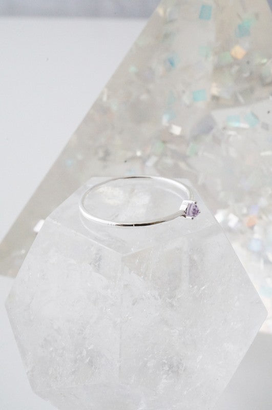 Amethyst Crystal Point Solitaire Ring