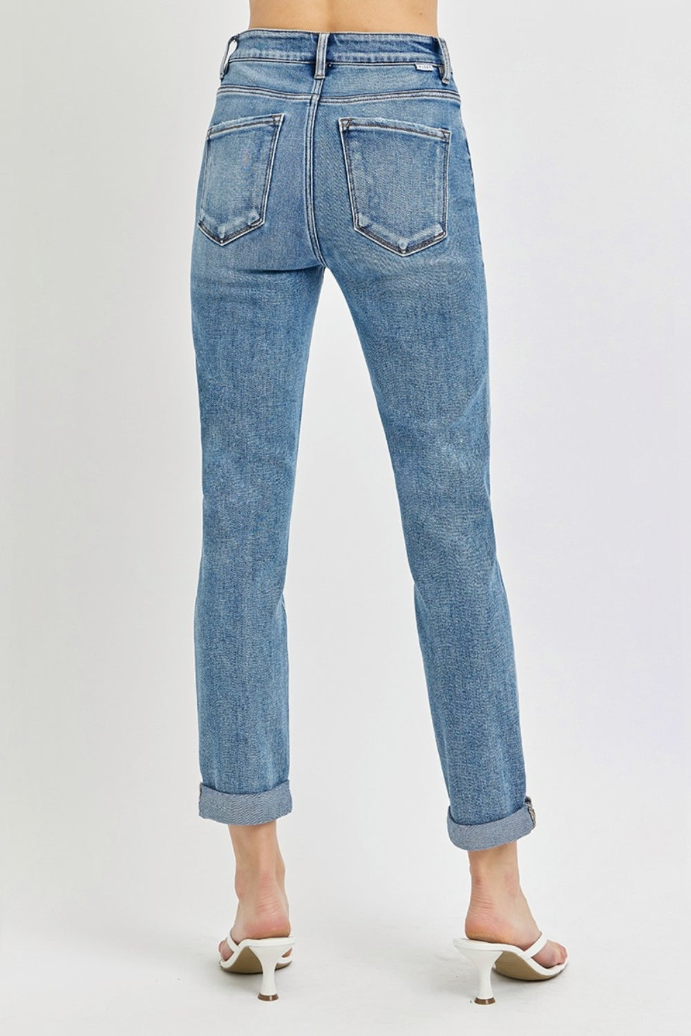 Full Size High Rise Cropped Roll Up Jeans