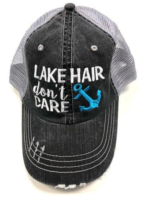 Lake Hair Don't Care Blue Anchor Trucker Hat