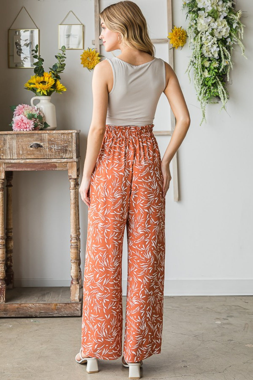 Full Size Printed Tied Straight Casual Pants