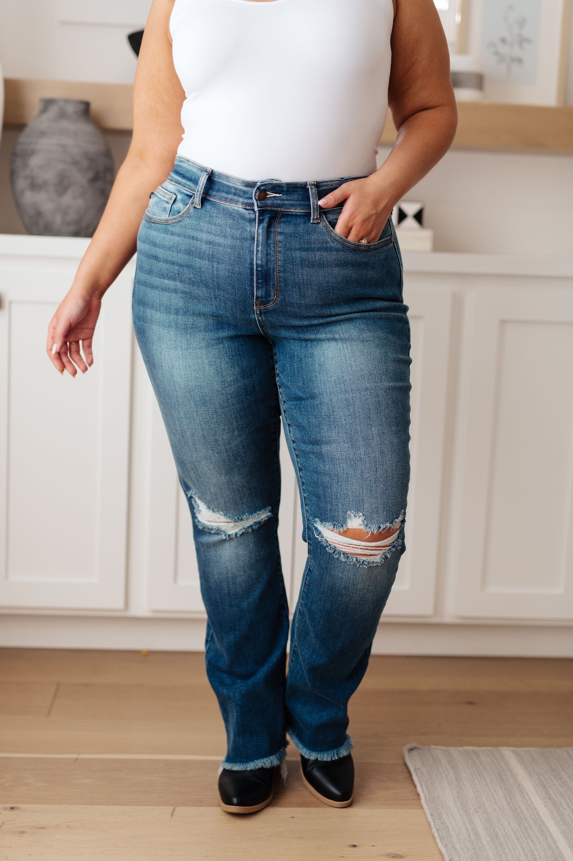 Judy Blue Morgan High Rise Distressed Straight Jeans