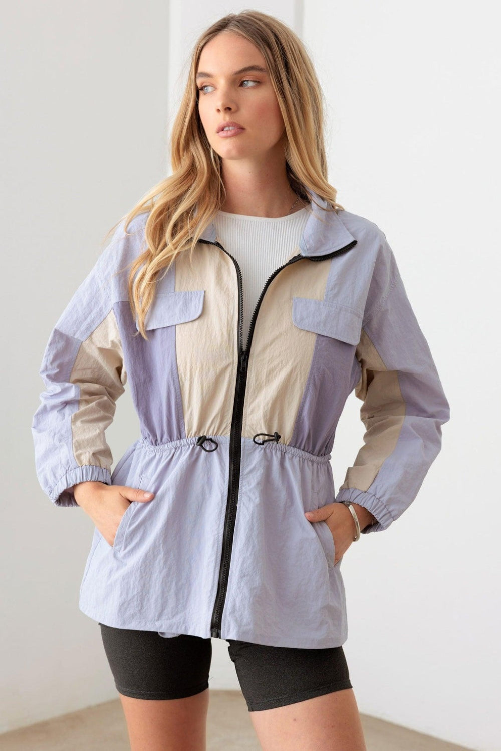 Le Lis Color Block Collared Wind Breaker Jacket