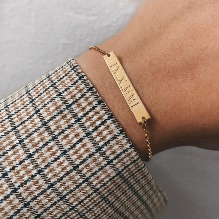 Custom Roman Numeral Bracelet  - Stirling Silver, 24k Gold or Rose Gold The Hott Mess Express - Caboose